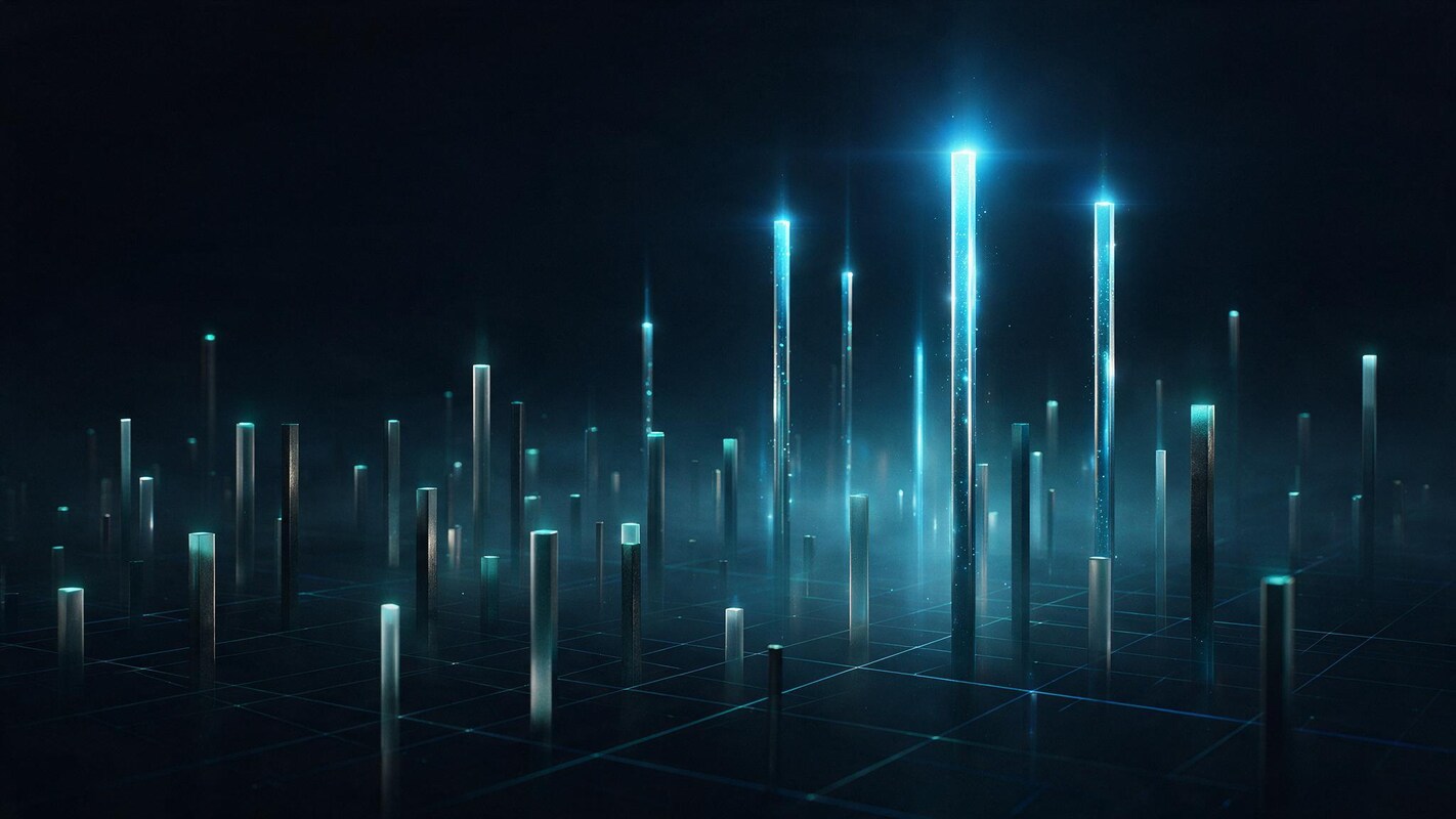 Columnas de luz de alturas muy desiguales sobre una retícula oscura: la brecha de adopción de la inteligencia artificial